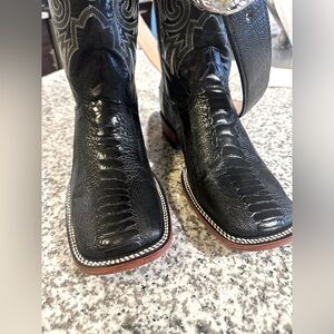 Black ostrich leg boots